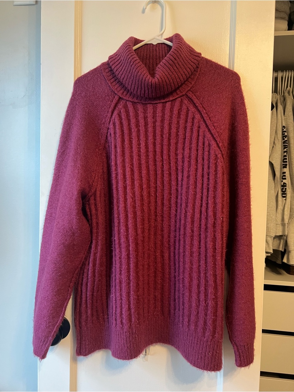 Free People Ribbed Cowl Neck Sweater in Berry Plum